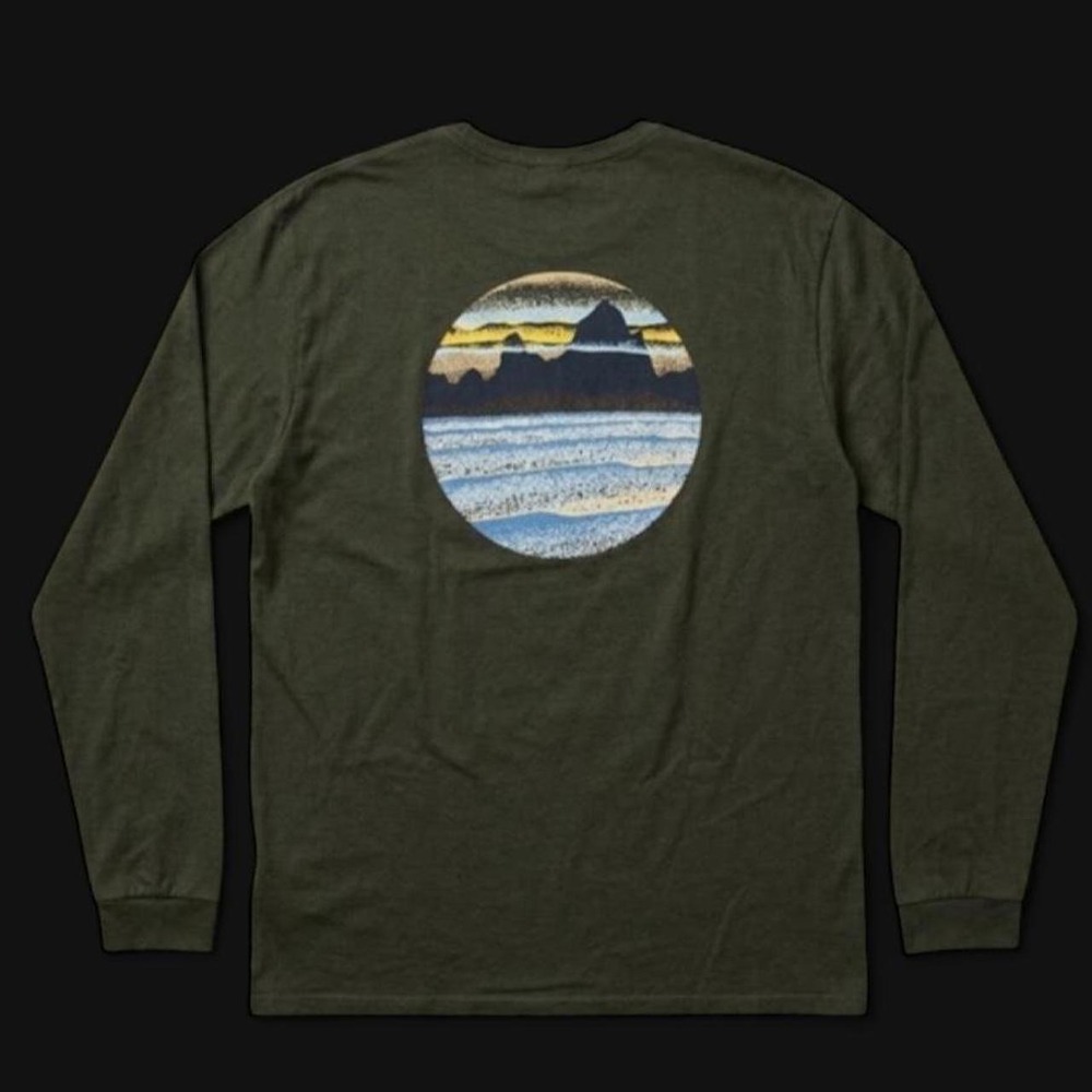 Patagonia Skyline Stencil Responsibili-Tee Long Sleeve Basin Green Mens Small